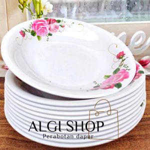 12pcs melamine set isi 6piring makan 23cm campur 6mangkuk sayur motif kembang
