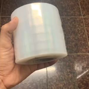 Màng PE trong 10cm trọng lượng 600gram lõi giấy 55gram.