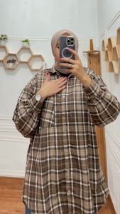 Kemeja Flanel Wanita Oversize Kotak-kotak Lengan Panjang - Kemeja Wanita Flanel Atasan Wanita Flanel