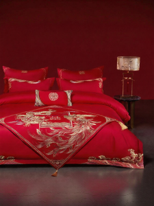 Mercury | Wedding Bedding Set 60S Long Staple Cotton Red New Chinese Style Dragon Phoenix Embroidery