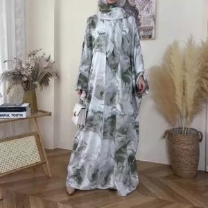Horetong Women Ink Marble Print Robe 2026 Muslim Abaya Chiffon Open Front Long Sleeve Loose Comfort Modest Islamic Maxi Robe
