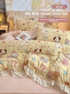 Kiss Dear | Princess Style Milkvell Plush Thick Flannel Coral Velvet Bedding Set