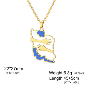 Embracing Iran map necklace with both hands stainless steel geographical Iran necklace fashionable ethnic jewelry souvenir gift