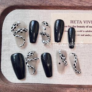 Handmade Dark Gradient Snake Skin Pattern Nail Art Stickers Peel off White Enhancing Wearable Nails Chinese Brand TangXi