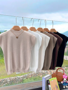 เสื้อถักคอสูงครึ่งตัวสำหรับผู้หญิง เสื้อชั้นในแขนกุดสไตล์ใหม่ฤดูใบไม้ผลิและฤดูใบไม้ร่วง เสื้อคลุมกันหนาวแบบสวมหัว