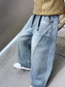 Straight Leg Jeans for Kids Boys 7-16years old Loose Jeans Denim Jeans Teens Boys Wide Leg Trousers High Waist Baggy Pants New Fashion Embroidered Design Maong Pants Casual Pants 130-160CM