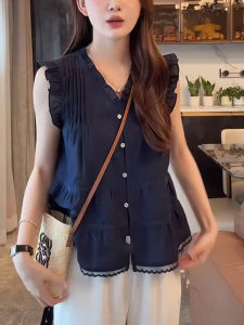 Áo Sơ Mi Không Tay Cổ Chữ V Thời Trang Phong Cách Hàn Quốc Dành Cho Nữ Chất Liệu Polyester Dáng Rộng Mùa Hè 2025 Áo Vest Mới