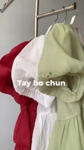 Trắng/ Đỏ/ Xanh 2 lớp tơ gân siêu nhẹ ít nhăn Áo babydoll cổ tròn xếp ly tay ngắn bồng bo chun form dễ thương nữ tính năng động DEMI TOP