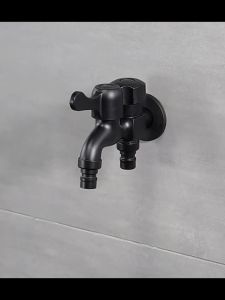 SUS304 Stainless Steel Two Way Faucet Valve 1 in 2 Out Head Black Double Faucet Dual Purpose Washing Machine Faucet Wall Mounted Faucet Mop Sink Washing Machine Universal