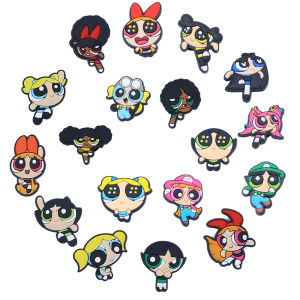 9/18pcs Power Girl Shoe Charms For Slides Sandals PVC Shoe Decoration Accessories For Christmas Birthday Gift Party Favor