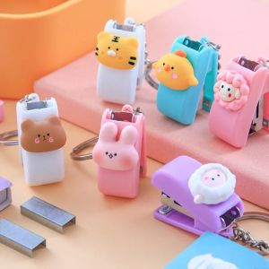 Cartoon Cute Mini Stapler Portable No.10 Staples Binding Tools Stationery Office School File Organizer Supplies Push Clip