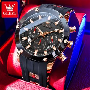 OLEVS Watch For Mans Waterproof 2024 Original Fashion High Quality Calendar Chronograph Silicone Watch Band Quartz Watches