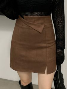 Váy Ngắn Chữ a Cạp Cao Mùa Thu Đông Không Đều Mới Cỡ Lớn Bằng Vải Da Sika Váy Ngắn Bó Sát Cạp Cao Cho Dáng Người Nhỏ