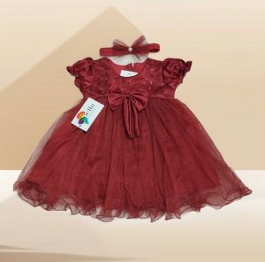 moella Gaun anak perempuan usia 0-12 bulan tangan pendek warna mahogandy