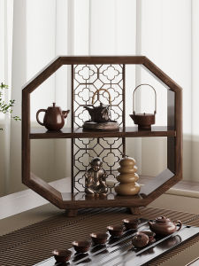 Multi-layered Solid Wood Tea Cup Stand Display Shelf Home Decor New Chinese Style Furniture Storage Rack Tea Cabinet Ornament