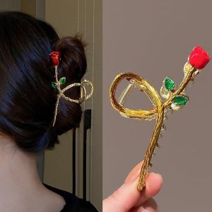 Thời Trang Hợp Thời Trang Hoa Hồng kẹp tóc Hoa Lá Chéo Kẹp Tóc tóc cá tính Pins Mũ Nón Cá Mập kẹp cho phụ nữ Phụ kiện tóc