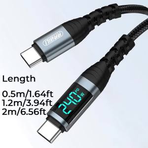Cáp USB C Sang USB C NNBILI 240W Tích Hợp Màn Hình Hiển Thị Kỹ Thuật Số Hỗ Trợ Sạc Nhanh PD3.1 Truyền Dữ Liệu Cho iPhone 17/16 Samsung S26 Máy Tính Bảng Huawei Laptop