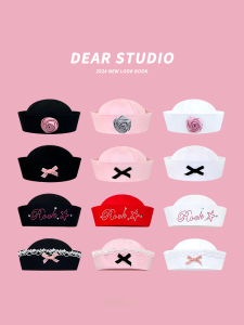 Sweet Y2K Fashionable Hat for Women with Butterfly Knot and Eaves Stylish Navy Cap for Shopping Cute Cotton Material Hat for Spring Summer Autumn