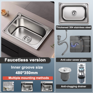 304 stainless steel kitchen sink 50*37*75cm single bowl with stand or faucet and strainer set Laundry Sink Outdoor Sink 厨房水槽