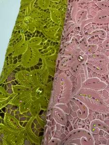 African Nigerian Water Soluble Fabric and Lace Newest Stones Guipure Cord Lace Embroidered for Women Wedding Dresses 5Yards