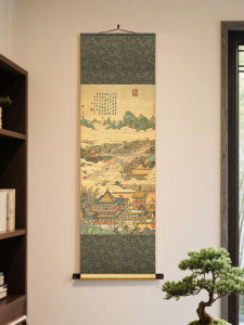 New Chinese Style Silk Scroll Painting Ding GuanPeng Architectural Landscape Decorative Art for Living Room Entrance Hall