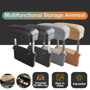 Multifunctional Car Armrest Box PU Leather Car Arm rest Organizer Storage Box Adjustable Elbow Support Cushion Elbow Rest Pad Armrest Extender