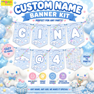 Customized Cinnamoroll Theme Thick Premium Party DIY Letter Number Light Sky Blue Banners Personalized Name Birthday Decor Custom