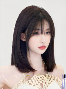 MENGSIQIAN | Female Medium-Length Human Hair Natural Fashion Hand-Woven Double-Needle Wig