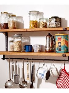 ตู้ครัวแบบติดผนัง ชั้นวางของแบบแขวน วัสดุไม้ กันน้ำ สไตล์ชาติพันธุ์อเมริกัน รูปทรงสี่เหลี่ยม ปรับระดับได้ ไม่ต้องปรับ งานฝีมือ