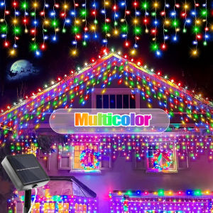Outdoor Solar Eaves String Lights 160Leds 8 Modes Solar-Powered Icicle String Lights for Christmas Wedding Party Holiday Decor