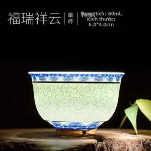 1PC Màu Xanh Và Trắng Sứ Trà Retro Gốm Kung Fu Bộ Trà Nhỏ Bát Phnom Penh Phong Cách Trung Quốc Bộ Đồ Ăn
