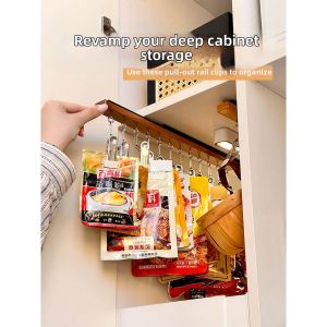 PH | Kitchen Cabinet Organizer with Pull-out Slides Hooks Extendable Hangers and Spice Bag Holders