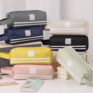 Double Large Capacity Pen Bag Oxford Cloth Pen Bag Korean Version Simple Double Zipper Pen Bag Student Portable Portable Stationery Bag School Supplies