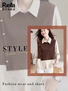 puella | Áo Sơ Mi Dài Tay Thiết Kế Phong Cách Đơn Giản Tầng Lớp