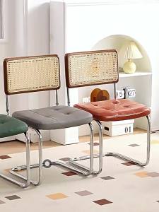 XIANGNANSONG | Nordic Iron Art Soft Padded Dining Chair Wicker Backrest