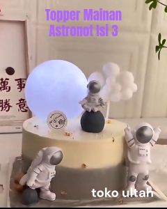 Topper Mainan Astronot Set 3 untuk Hiasan / Dekorasi Kue Ulang Tahun Anak Karakter (Toper Cake)