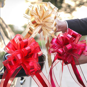 ชุดริบบิ้นดอกไม้ผูกโบว์ผ้าทูลดึงโบว์สีทอง1/2ชิ้นเครื่องตกแต่งรถยนต์ของขวัญงานแต่งงานงานวันเกิดวันคริสต์ ร้านพื้นฐาน ครับ