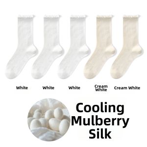 BAIZIYUAN | Silk Breathable Seamless Lace Edge White Ladies Socks