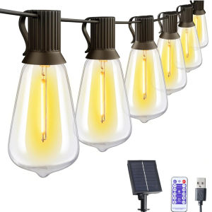 LED ST38 Solar String Lights for Outside USB & Solar Dual Charging Outdoor String Lights for Porch Garden Camping