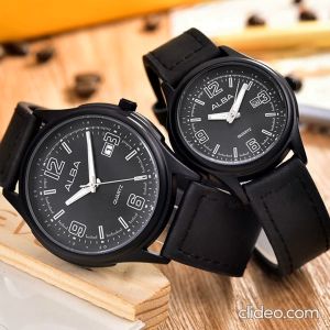 Jam Tangan Couple - Pria dan Wanita - AB-88075GL-Body Black- Leather Band