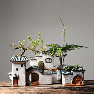 Creative Ceramic Fish Shrimp Hideout House Bonsai Bamboo Landscape Pot Living Room Decorations Miniature Succulent Plant Pots