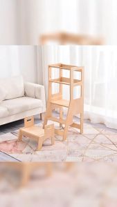 Solid wood baby tower Montessori learning steps hand washing ladder washing step arm stool childrens armrest climbing stool