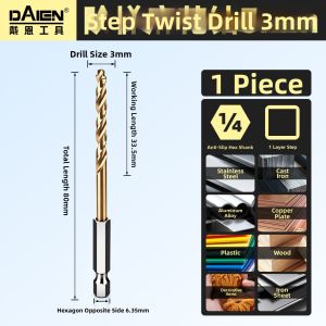 DAIENGONGJU | Hex Shaft Step Drill Bit for High Strength 304 Stainless Steel & Hard Metals