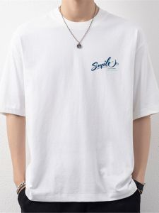 Hong Kong Style Heavyweight 100% Pure Cotton Short Sleeve Mens T-Shirt Summer Trendy Brand New Loose American Couple Tops