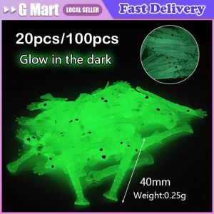 20/100Pcs Soft Rigs Fishing Lure Glow In The Dark Luminous Shrimp Bait Jigs Lure Soft Worm Fake Lure Baits Lures Set Luminous Shrimp Hook Fishing Lure Sabiki Rigs with 5 Hooks Sea Fishing Flasher Bait Rigs Soft Lure Fishing Hooks