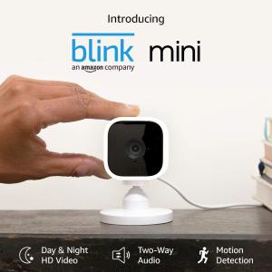 Amazon Blink Mini Compact indoor plug-in smart security camera 1080 HD video motion detection night vision Works with Alexa