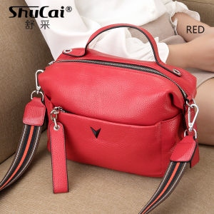 SHUCAI | Genuine Leather New Fashion Women Messenger Bag Small Handbag British Boston Casual Tote Lady Shoulder Bags