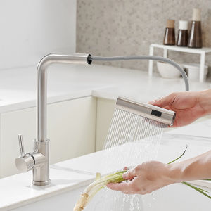 Vòi Bếp Kiểu Thác Nước Cần Gạt Đơn Vòi Kéo Ra Vòi Trộn Nước Nóng Lạnh Cho Chậu Rửa Kiểu Truyền Thống Chất Liệu Thép Không Gỉ