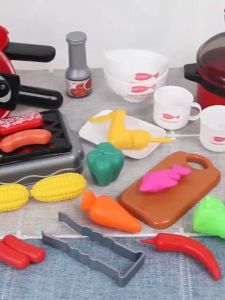 64PCS Children Kitchen Toys Simulation Dinnerware Educational Toys Mini Food Pretend Girls Toys Cooking Toys