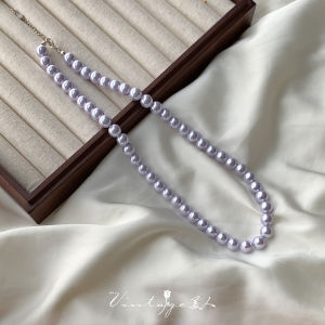 Pastel Purple Dance French Vintage Pearl Pure Silver Bracelet Necklace Collarbone Chain Versatile High-End Feeling Fashion Jewelry